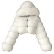 Women Short Faux Hooded Warm Furry Splicing Jacket Long Sleeve Outerwear